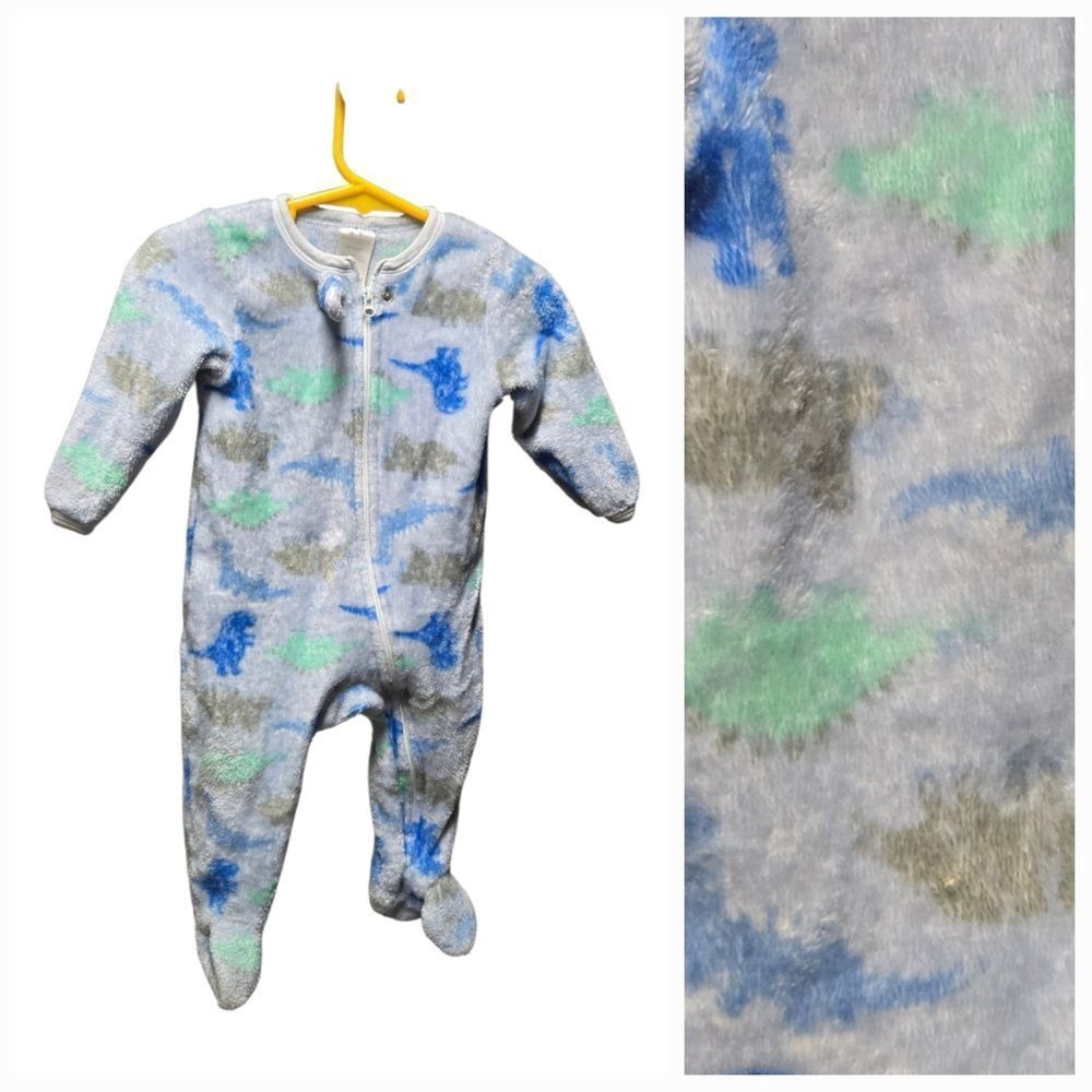 Little Beginnings Baby Boy Footed Pajama 6–9M Blue Green Dinosaur Fleece 1-Piece